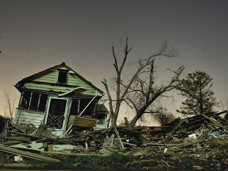 The wreckage of a home in New Orleans following Hurricane Katrina in 2005. 