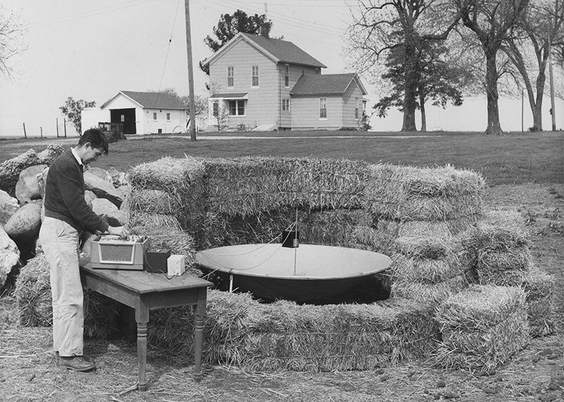 Richard Graber with night flight call monitoring in the late 1950s.