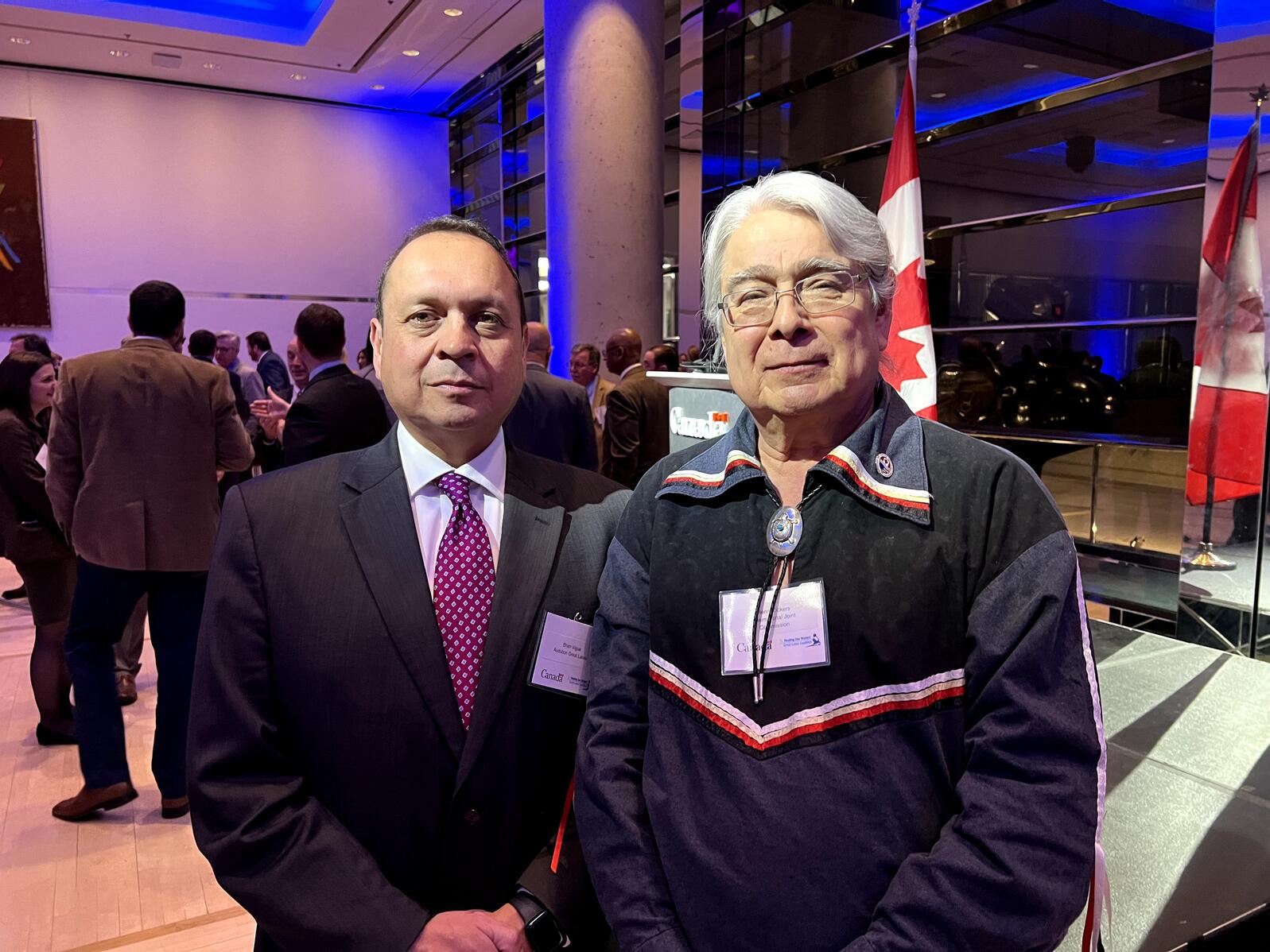 (Left to Right) Brian Vigue, Policy Director of Freshwater for Audubon Great Lakes and Oneida Tribal member and Henry Lickers, Canadian Commissioner for the International Joint Commission and Seneca Tribal member, at Great Lakes Day. Photo: Audubon Great Lakes