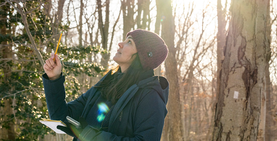 Audubon's Senior Director of Climate and Community Science, Brooke Bateman, conducts a Climate Watch survey in New York.