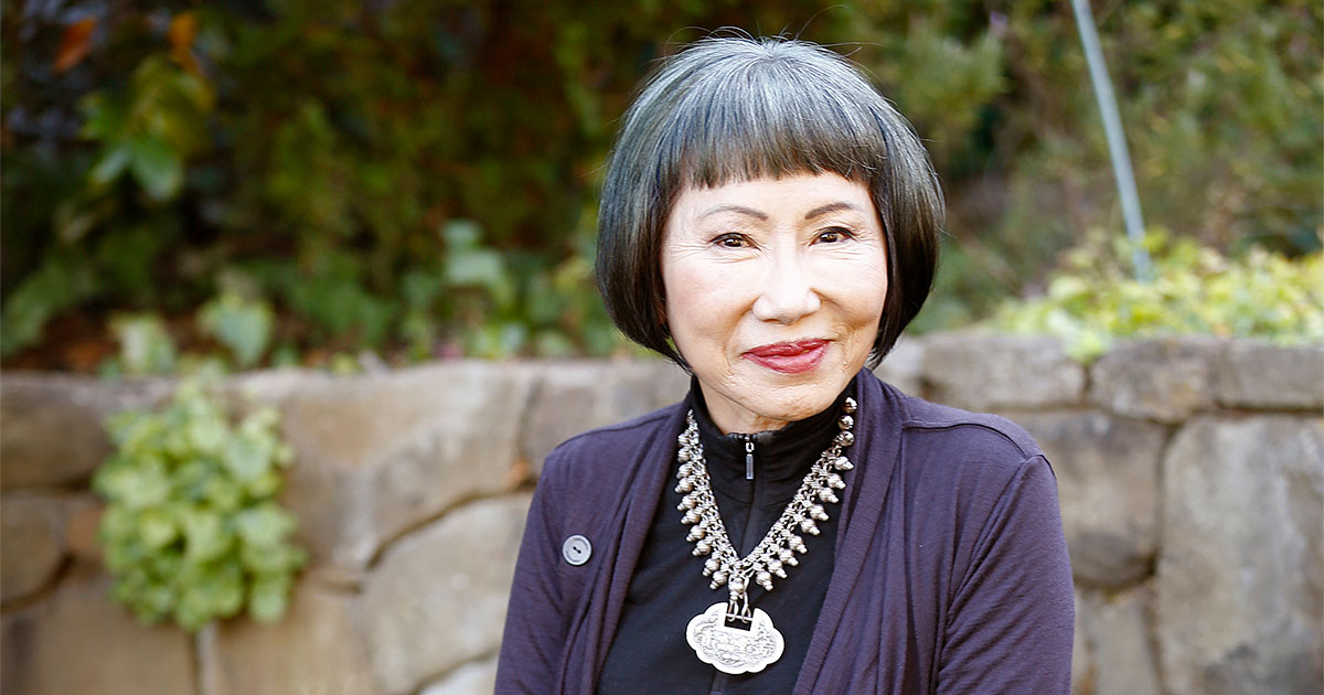 Amy Tan in her garden in Sausalito, CA.