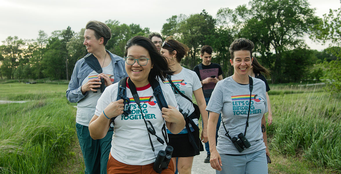 Let’s Go Birding Together event participants at the Spring Creek Prairie Audubon Center in Denton, NE.