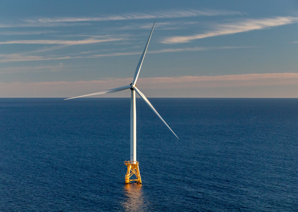 Off the coast of Rhode Island stand one of the nation's first five offshore turbines (photographed here during a LightHawk flight).