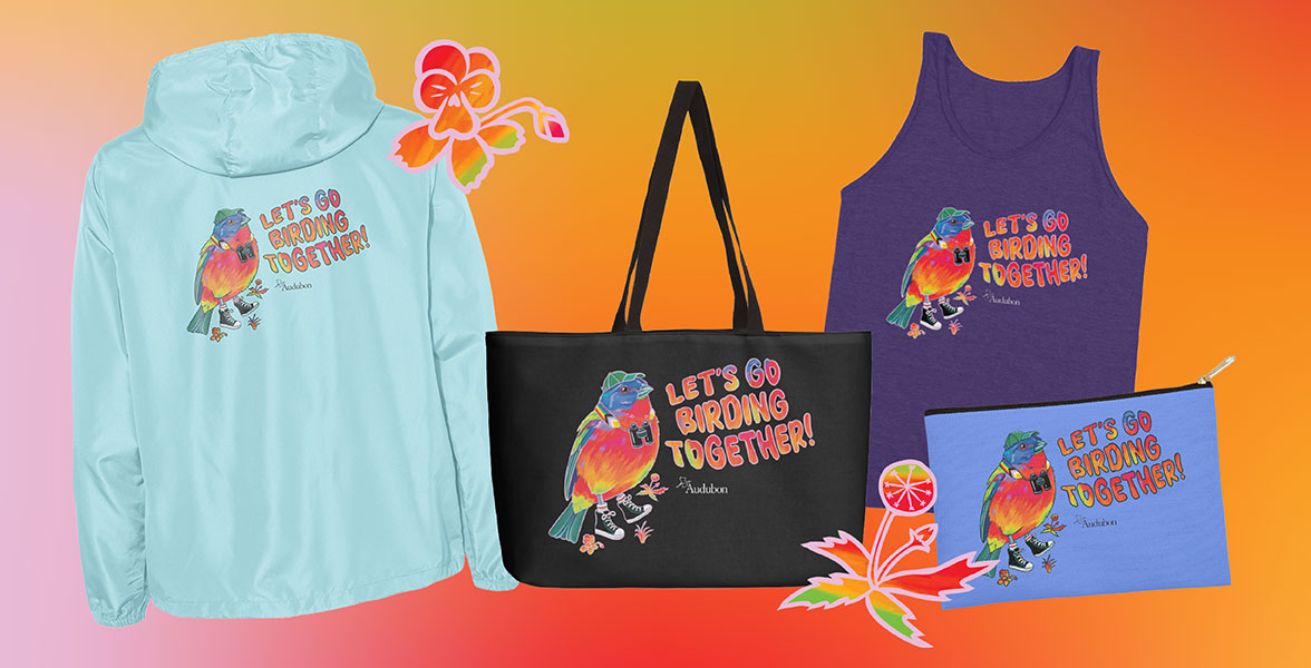 Let's Go Birding Together apparel and accessories.