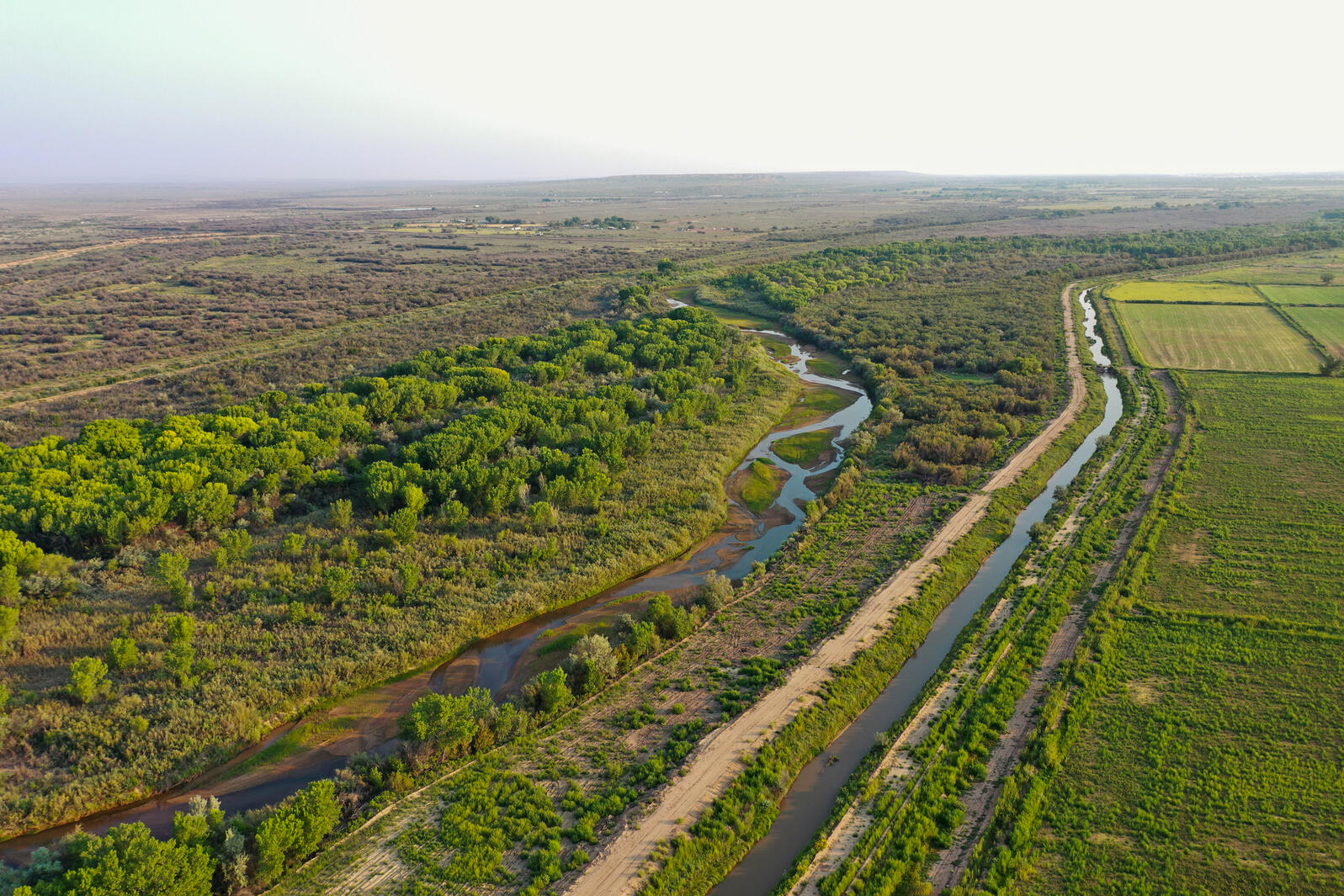 Drone imagery of the Rio Grande and adjacent irrigated farmland