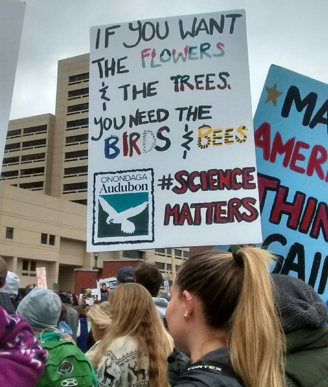 Onondaga Audubon Society president Alison Kocek made this great sign for the Syracuse March.