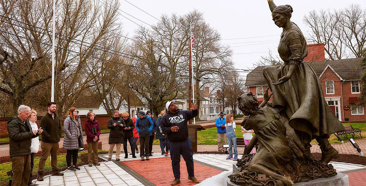 Alex Green, owner of Harriet Tubman Tours, leading a Birding the Harriet Tubman Byway in spring 2023, co-hosted by Patterson Park Audubon Center. 