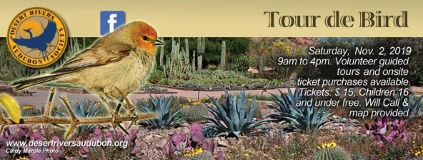 Advertisement for Tour de Bird, Desert Rivers Audubon Society's annual self-guided garden tour across the East Valley. Tickets are at desertriversaudubon.org.