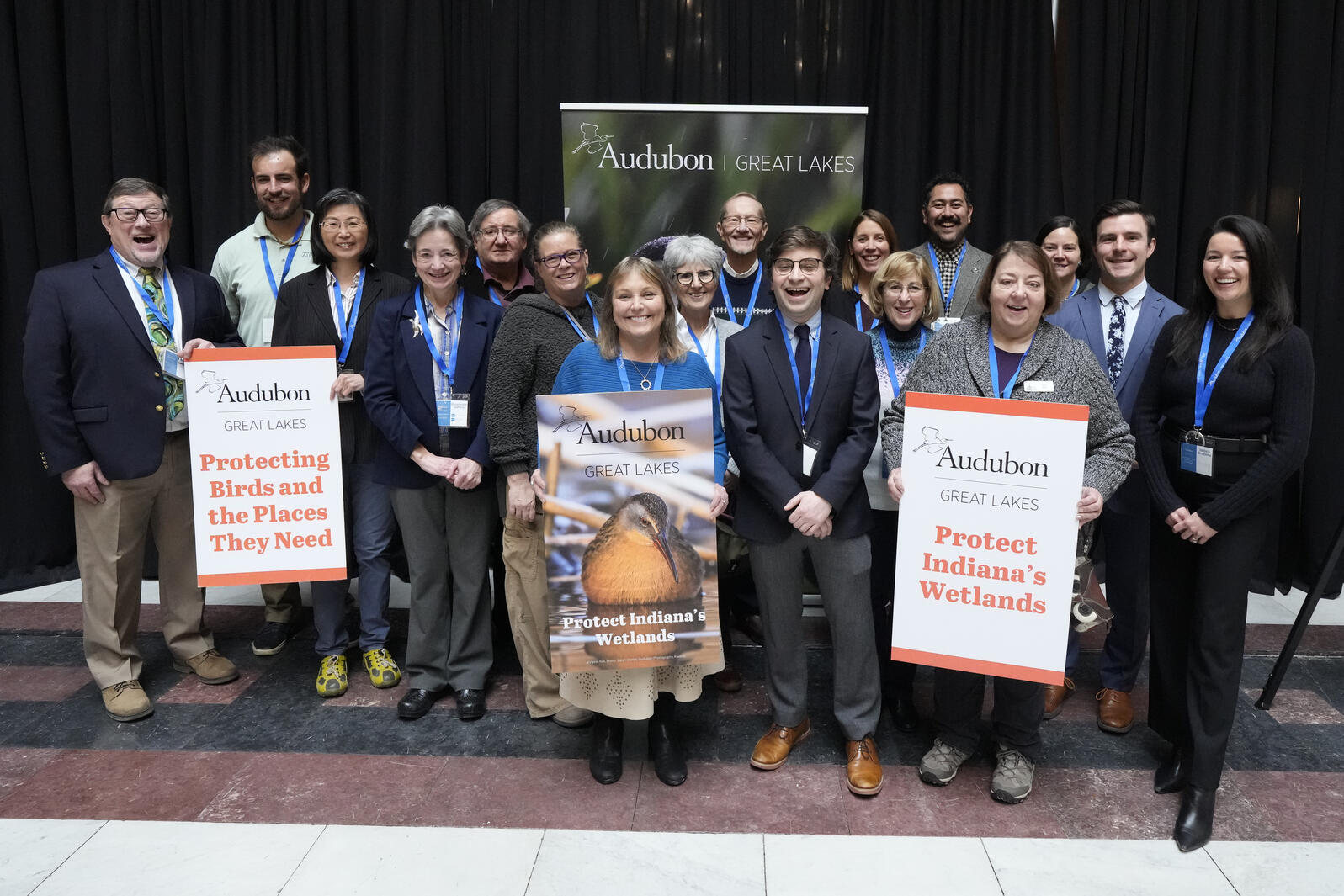 Audubon staff and members pose for a portrait during advocacy day at the Indiana Statehouse in Indianapolis Monday, Jan. 22, 2024. Photo: AJ Mast/Audubon