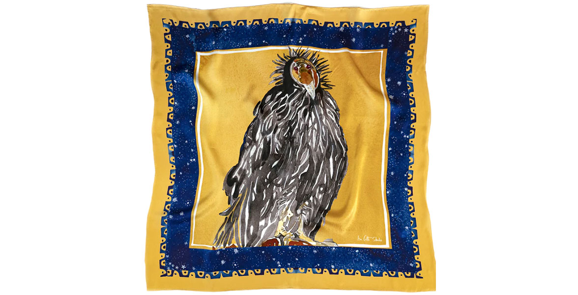 100% Italian silk scarf featuring the California Condor from Isa Catto's collection.