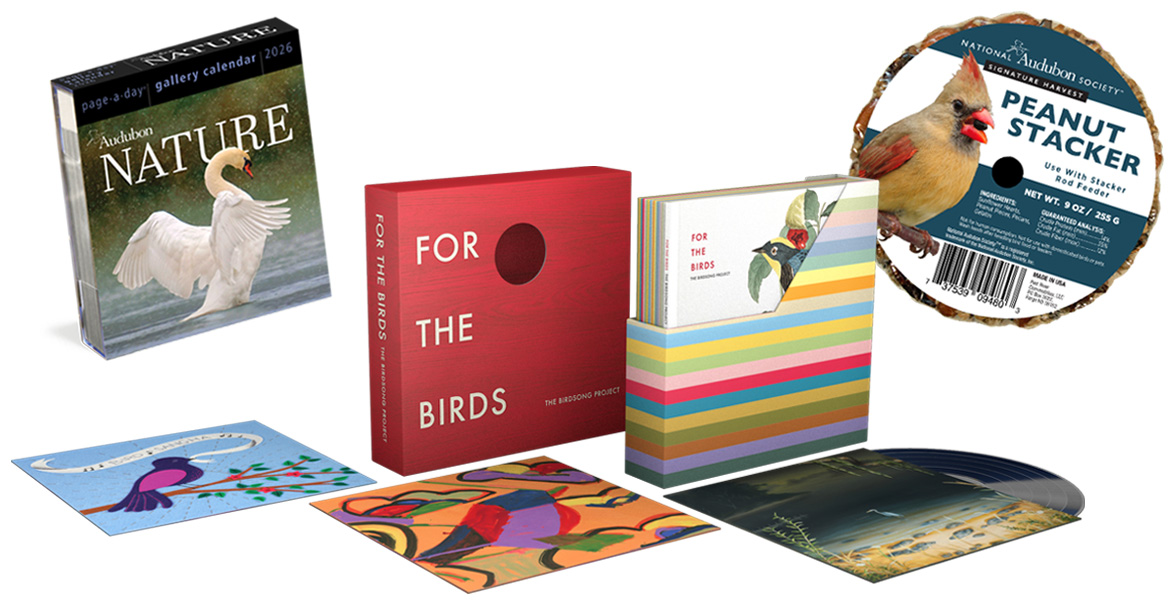 Audubon Calendars, For the Birds: Birdsong Project LP Box Set, and Audubon Birdseed.