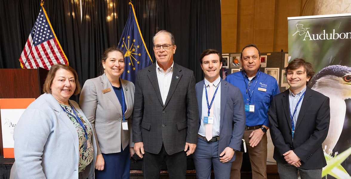 Audubon staff and members pose with Governor Braun for a portrait during advocacy day at the Indiana Statehouse in Indianapolis Monday, March 10, 2025.