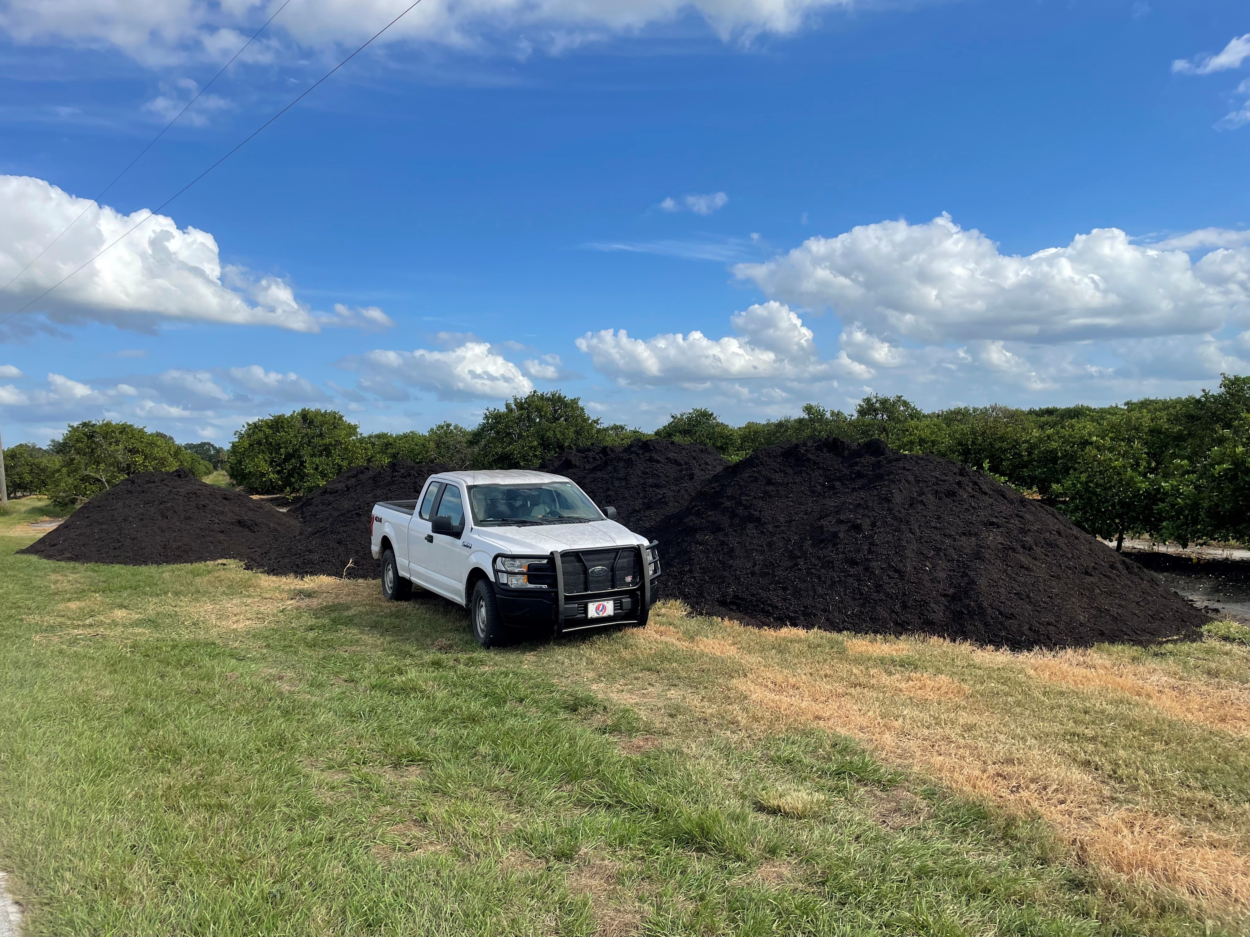 truck next to piles of manure