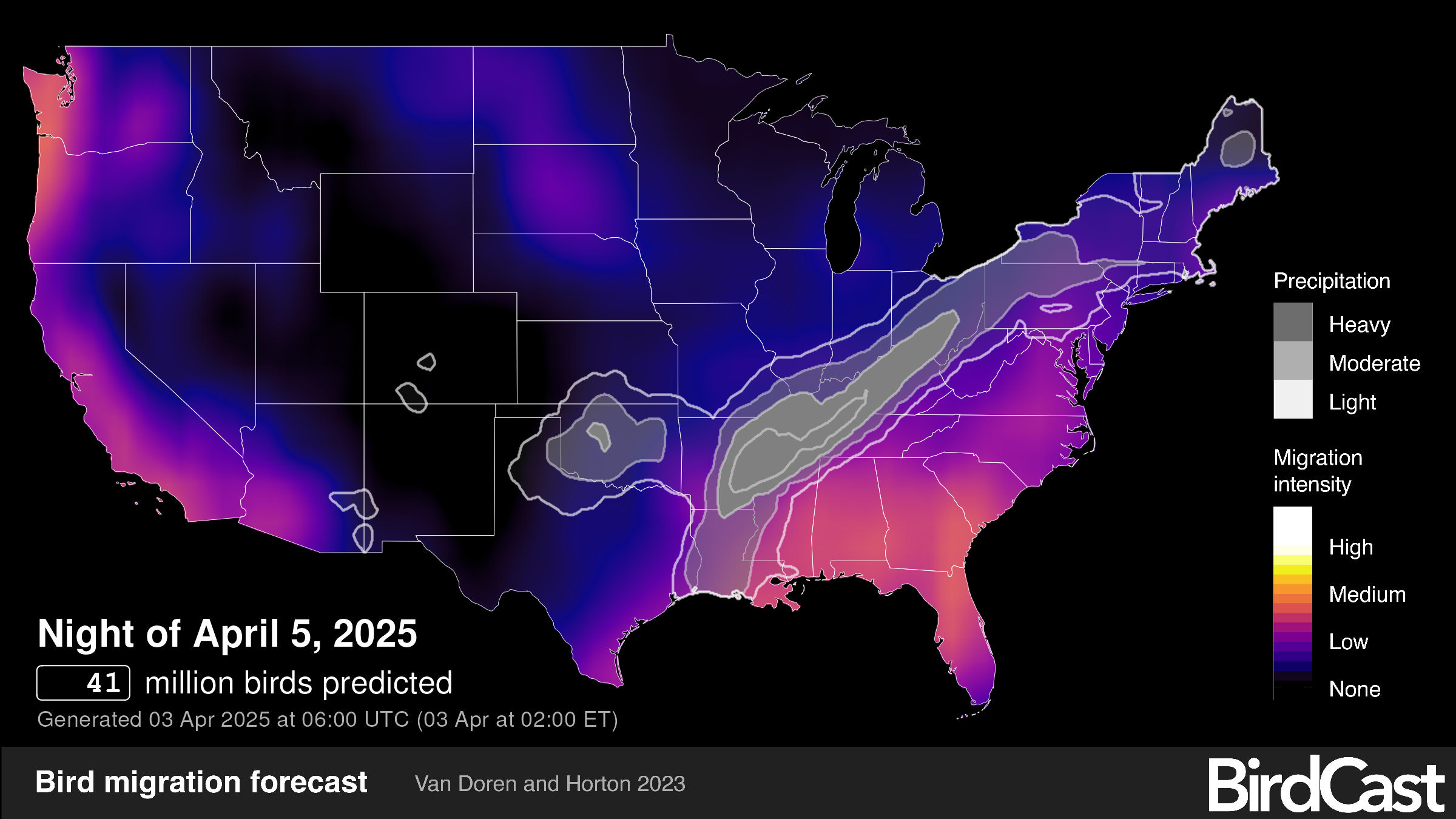 Forecast map of spring migration. 