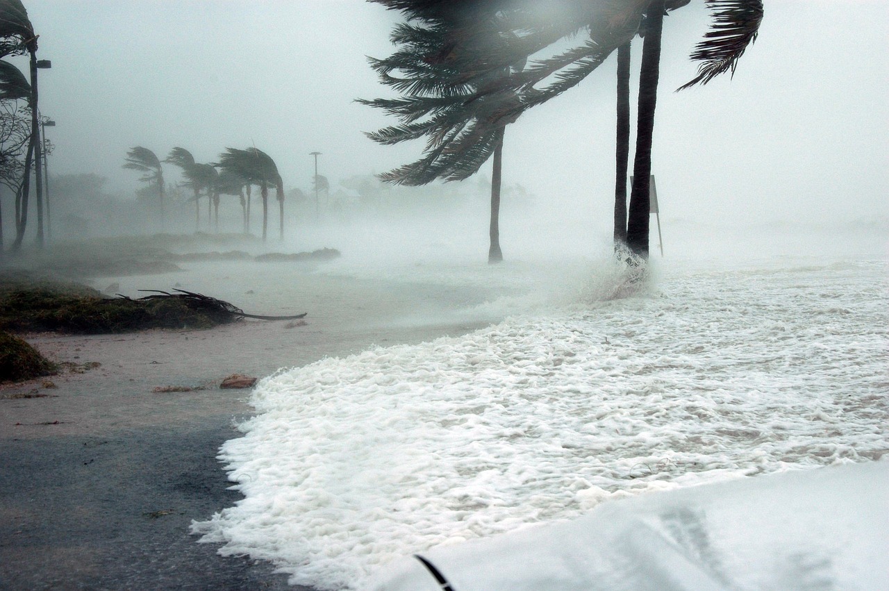 waves sweep across a beach in a storm