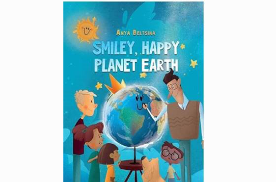 Illustrated book cover with people and Earth.