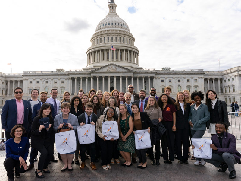 Photo of Audubon staff and Campus Chapter members gathered at the U.S. Capitol to meet with elected officials .