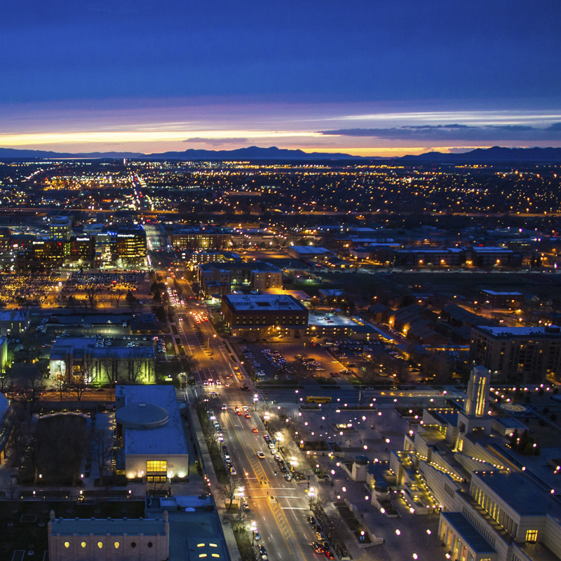 Salt Lake City skyline at night.